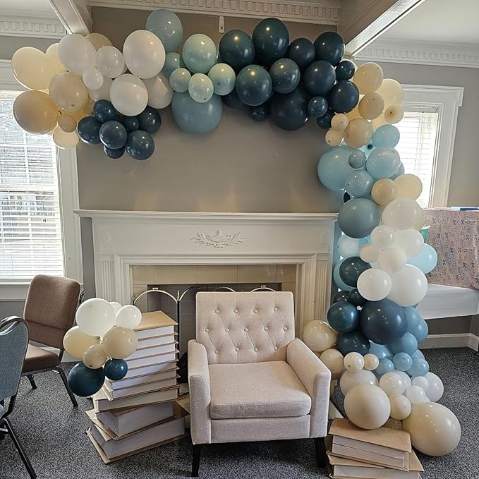 Dusty Blue White Balloons 60 Pcs Dusty Blue White Sand Balloons 12 Inch Neutral Boho Slate Blue Cream Beige Apricot Nude Brown Balloon for Boys Men Bear Bridal Baby Shower Birthday Party Decorations
