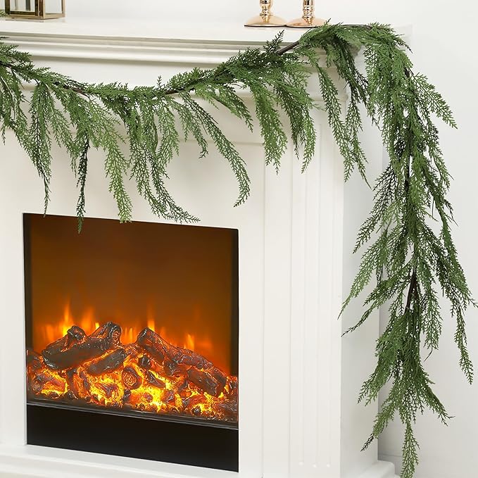 Jutom 1 Pcs 12 ft Christmas Cedar Garland - Artificial Realistic Faux Greenery Cedar Pine Garland for Home Fireplace, Door, Window, Indoor & Outdoor Christmas Party Decoration
