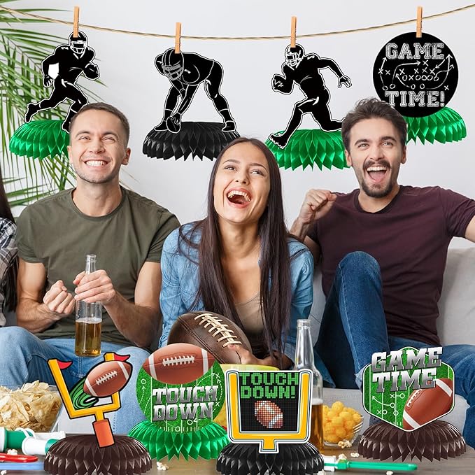 12Pcs Football Party Decorations Football Honeycomb Centerpieces Football Table Centerpiece Supplies for Football Birthday Party Tailgate Game Day Party Decorations Supplies