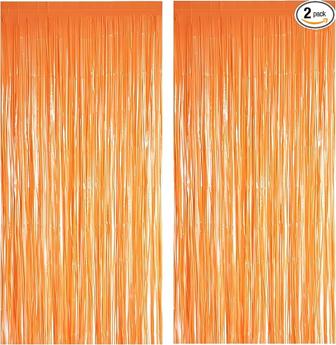 Orange Tinsel Curtain Party Backdrop - GREATRIL Foil Fringe Curtain Party Streamers for Fall/Thanksgiving Day/Birthdays/Doorway/Easter/Coco Theme/Day of The Dead Party Decorations 2 Packs