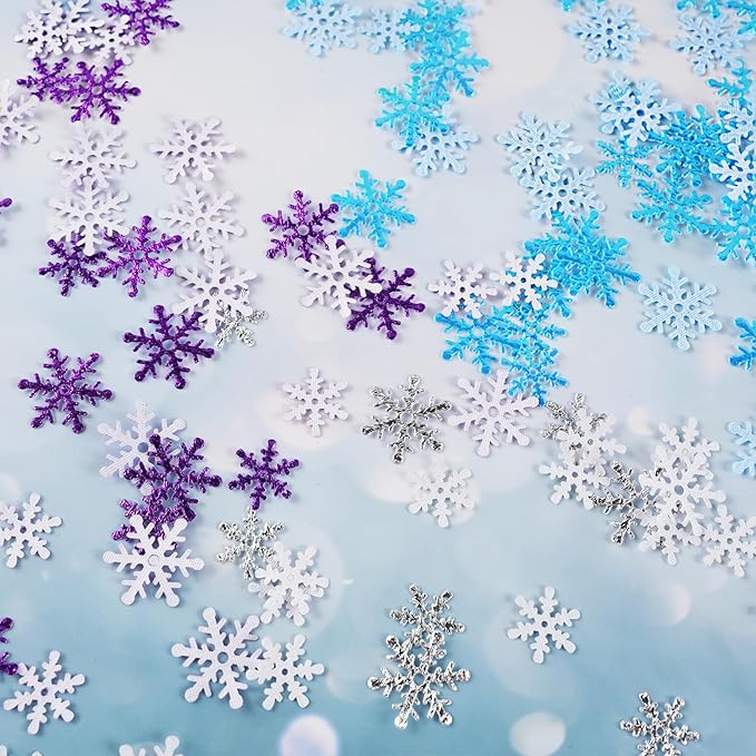 Christmas Snowflake Confetti Decorations,1200Pcs Purple Blue Silver Confetti Snow Party Pack for Christmas Winter Wonderland Table Centerpieces Wedding Birthday Baby Shower DIY Projects Decorations