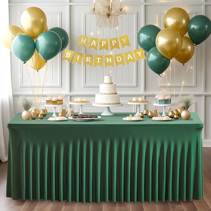 1 Pack Green Table Clothes for 6 Foot Rectangle Tables, One-Piece Wrinkle Resistant Stretch Spandex Table Covers Christmas Table Skirt for Event Banquet Wedding Birthday Party