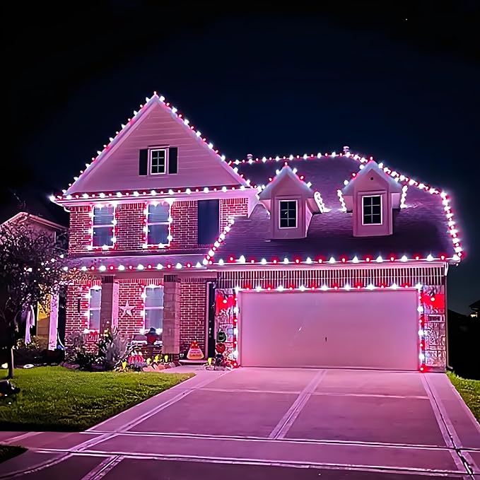 2 Pack 200 LED Solar Christmas Lights Outdoor Waterproof, Solar String Lights for Outside, Solar Outdoor String Light with 8 Lighting Modes for Xmas Tree Wedding Party Yard Decorations (Red and White)