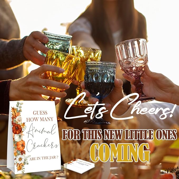 Little Pumpkin Guess How Many Animal Crackers - Thanksgiving Baby Shower Card Set (1 Sign With 50 Guess Cards), Fall Gender Reveal Party Favor Supplies -A14