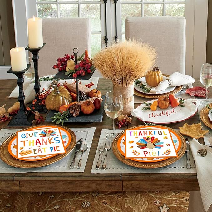 Turkey Thanksgiving Party Supplies Kit, Autumn Disposable Dinnerware Includes, Dessert Plates, Napkins for Fall party Decorations, Serve 20