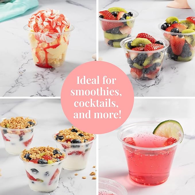 Prestee 400 Pcs Clear Plastic Party Cups Disposable - 9 oz Clear Plastic Cup for Cold Beverages, Cocktails, Smoothies, and Desserts - Durable PET Cups for Gatherings, Events, and Catering