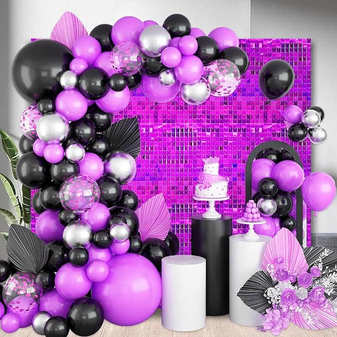 36 PCS Purple Shimmer Wall Backdrop, Laser Square Sequin Photo Backdrops Panel, Glitter Wall Background for Birthdays, Weddings, Halloween, Engagements, Disco Bachelorette Party Decoration (6FTx6FT)