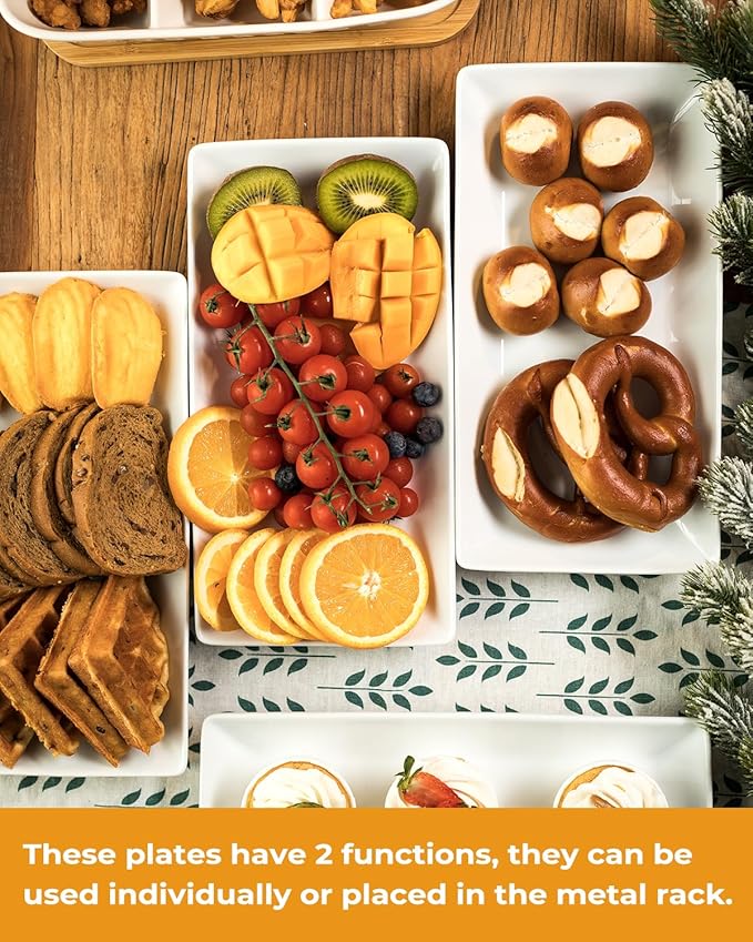 LAUCHUH 3 Tier Serving Stand Porcelain Serving Platter Tier Serving Trays with Collapsible Sturdier Rack, Serving Dishes and Platters for Thanksgiving, Christmas, Entertaining, Gold, 12 Inch