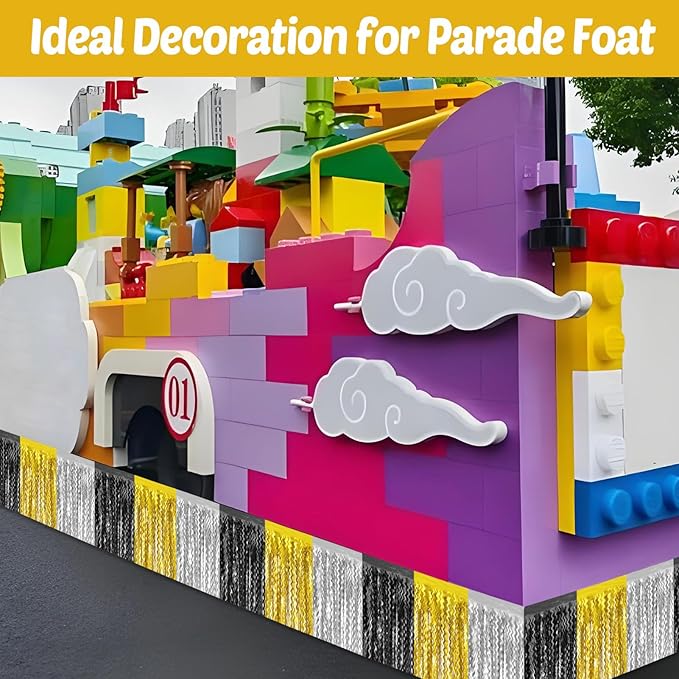 6 Pack 10 Feet Black Gold Silver Wave Foil Fringe Garland Metallic Tinsel Streamers Banner Wall Hanging Curtain Backdrop for Parade Floats, Mother's Day, Easter, Wedding, Birthday Party Decoration