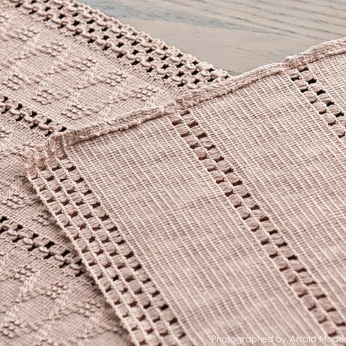 Artoid Mode Pink Farmhouse Woven Rustic Hollow Table Runner, Seasonal Holiday Kitchen Dining Table Decoration for Home Party Decor 12x36 Inch