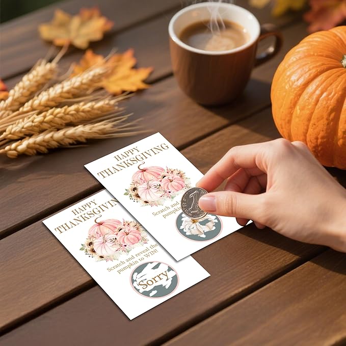 Thanksgiving Scratch Off Cards, Autumn Pumpkin Games For Family Party, Friendsgiving Party Favors For Adults, Pink Thanksgiving Supplies Decorations, Pack Of 50, 06