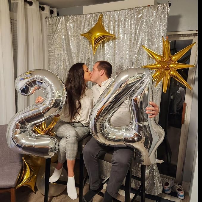 Silver Number 7 Balloon 40 Inch, 7th Birthday Party Decorations for Children, Giant 7 Foil Balloon for Party Supplies