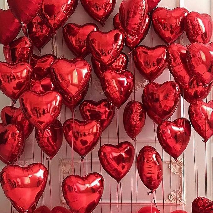 Red Heart Balloons,10Pcs Red Foil Heart Shaped Love Balloons,18Inch Helium Polyester Film Balloon for Valentines,Engagement,Birthday,Baby Shower,Wedding Party Decorations