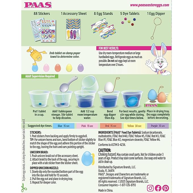 PAAS Unicorn Egg Decorating Kit – Create Magical Unicorn Eggs with 5 Dye Tablets, 88 Stickers, and 1 Accessory Sheet