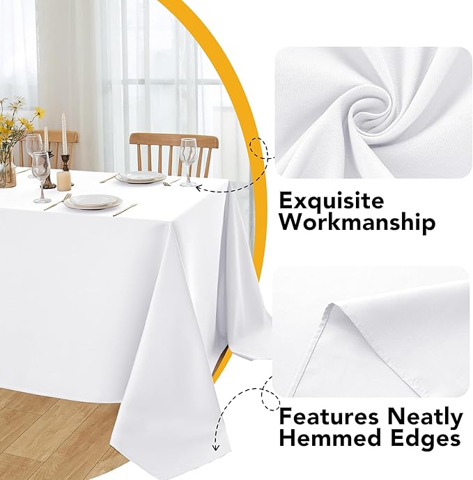 10-Pack White Tablecloths for Rectangle Tables, 70 x 108 Inches, Stain-Resistant Polyester Fabric for 6 Foot Tables - Washable Table Covers for Weddings, Banquets, Birthday Parties, Events