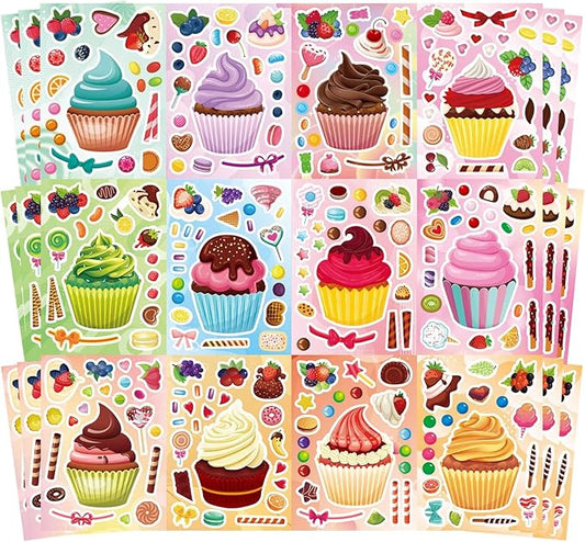36 Sheets Cupcake Make a Face Stickers, Make Your Own Stickers Mix and Match Ice Cream and Cupcake Sticker Sheets, Cupcakes Sticker for Kids, Classroom Activities, Crafts Cupcakes Party Decorations