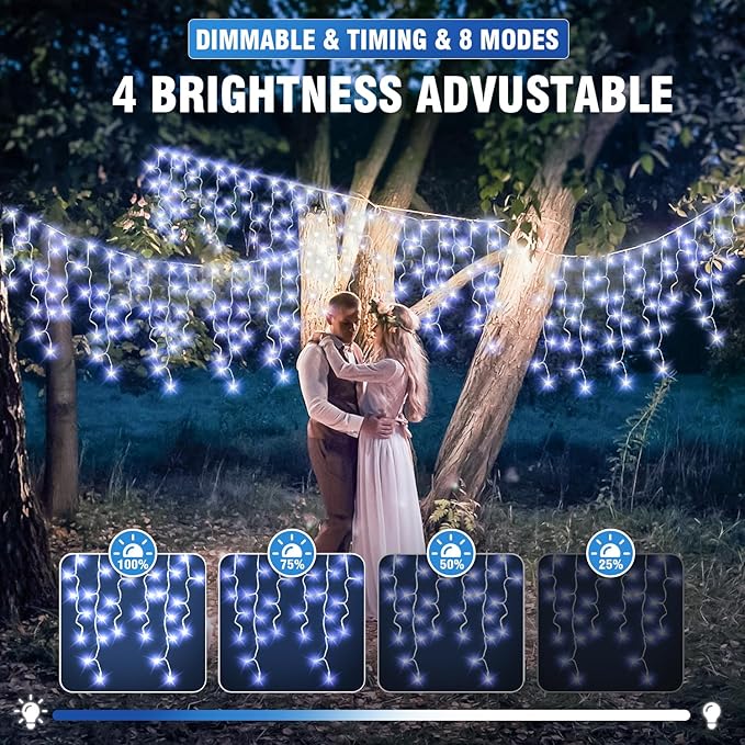 320 LED White Icicle Lights Outdoor Waterproof, 32.8FT Connectable Christmas String Lights with Remote & Timer, 8 Lighting Modes Dimmable Holiday Wedding Party Decorations