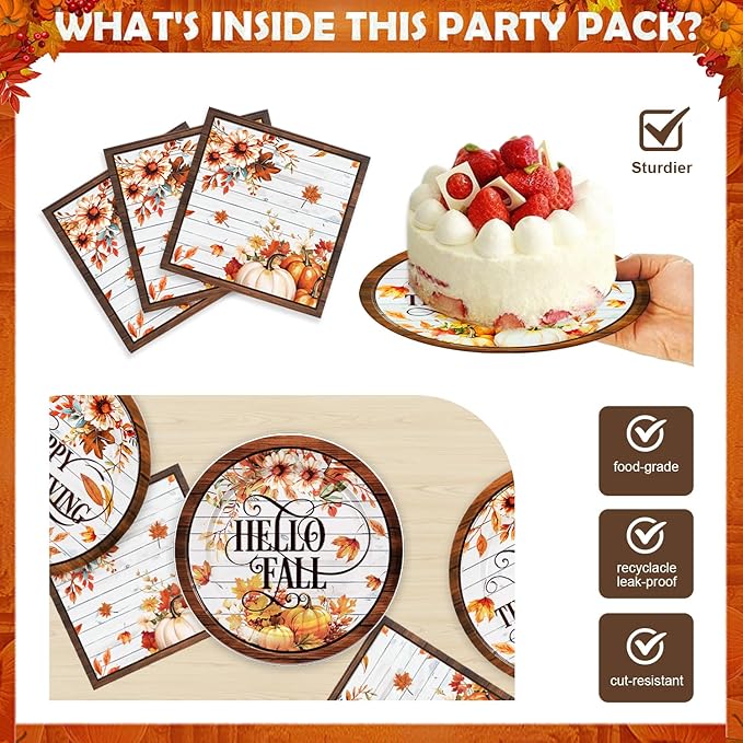 Egami 40pcs Thanksgiving Party Supplies,include 20 Dessert plate and 20 Napkin,Thanksgiving Party Plate Napkin Set，Used for Maple Leaf Party Decoration