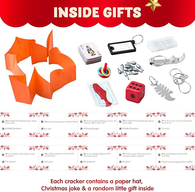 JOYIN 10 Pack Christmas No-Snap Party Favor, Xmas Table Favor Includes Party Hat, Jokes & Gifts, Christmas Table Decorations for Holiday Dinner Traditions Party Supplies, Stocking Stuffers for Kids