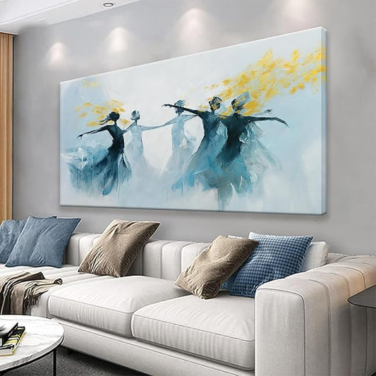 TAIJXAGSG Large Abstract Wall Art For Living Room Canvas Wall Art Decor Prints Blue Gold White Dancer Wall Art Decor Modern Paintings Home Wall Decorations Bedroom Kitchen Office Artwork 29" × 58"