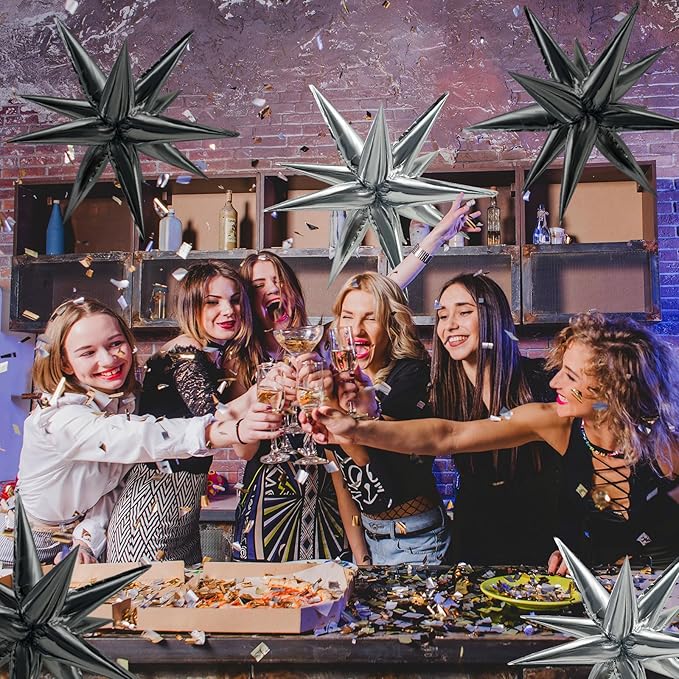 Star Balloons 60Pcs Black Balloon 12 Spike Foil Balloons Explosion Mylar Cone Balloon Magic Party Decorations Backdrops for Halloween Graduation Birthday Wedding Anniversary Retirement