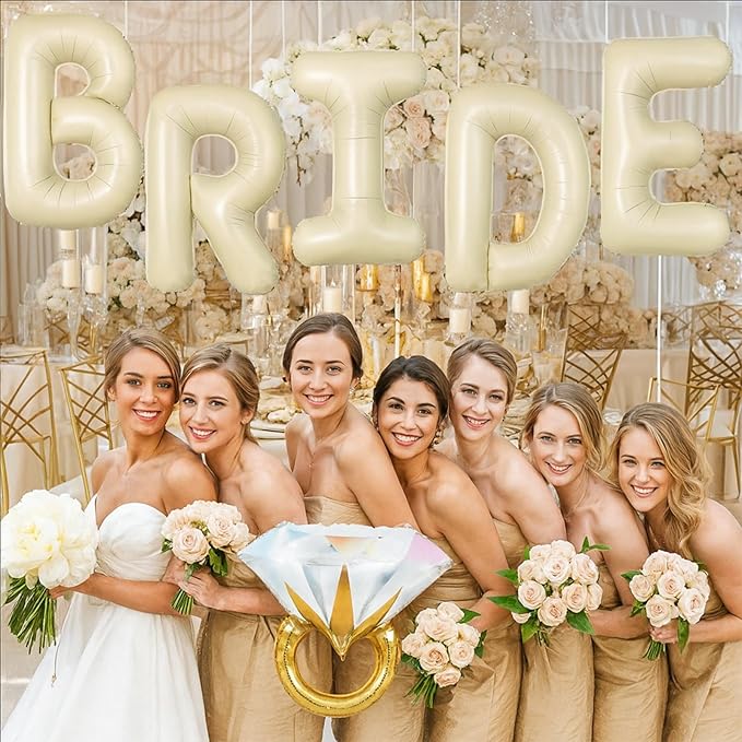 40 Inch Beige BRIDE Balloon for Bachelorette Party Decorations, Large Cream White Foil BRIDE Letter Balloons Sign for Bridal Shower Wedding Engagement Bride To Be Party Favors Decor