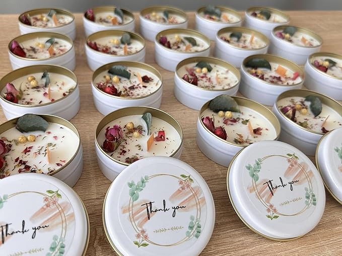 Scented Mixed Flower Candle Favors - Personalized for Weddings, Bridal Showers, Baby Showers, Birthdays, Christmas (10-20-30-40-50-100 PCS in Bulk)