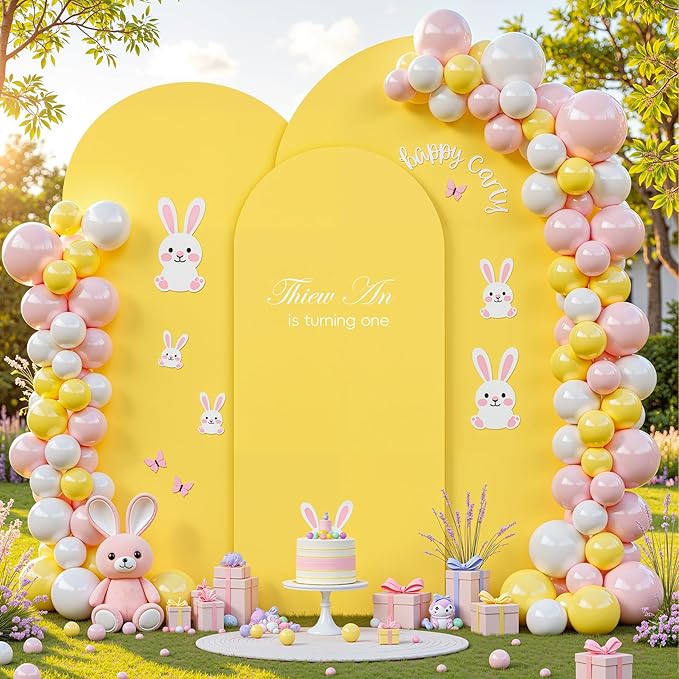 (7.2FT, 6.6FT, 6FT) Wedding Arch Cover Set of 3 Yellow Spandex Fitted Arch Cover for Round Top Chiara Backdrop Stand Covers for Birthday Party Banquet Photo Background Decoration