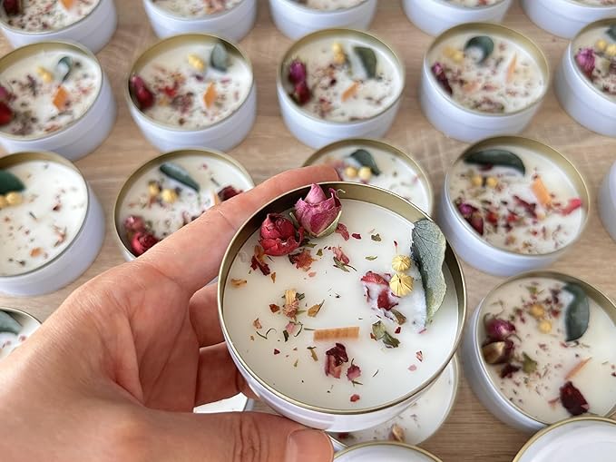 Scented Mixed Flower Candle Favors - Personalized for Weddings, Bridal Showers, Baby Showers, Birthdays, Christmas (10-20-30-40-50-100 PCS in Bulk)