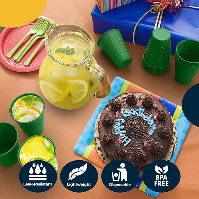Exquisite Party Solids 12 Oz Green Plastic Cups For Party Supplies 50 Pack | Green Disposable Cups Plastic | Disposable Drinkware For Parties, Events & Everyday