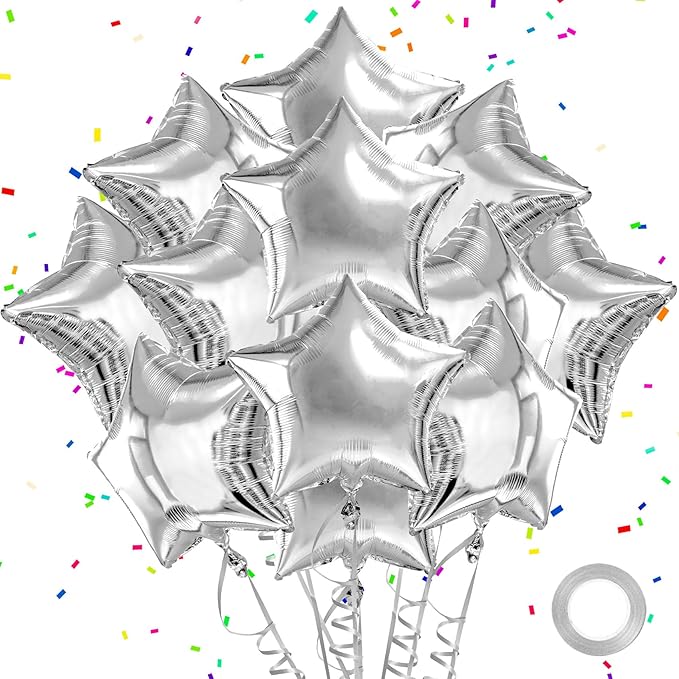 Silver Star Balloons Christmas Gifts Graduation Foil Balloons Mylar Balloon For Helium Metallic 12pcs 18 Inch Silver Birthday Decorations Room Decor Party Decorations Baby Shower Anniversary Wedding
