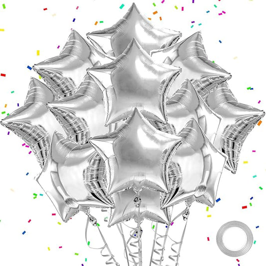 Silver Star Balloons Christmas Gifts Graduation Foil Balloons Mylar Balloon For Helium Metallic 12pcs 18 Inch Silver Birthday Decorations Room Decor Party Decorations Baby Shower Anniversary Wedding