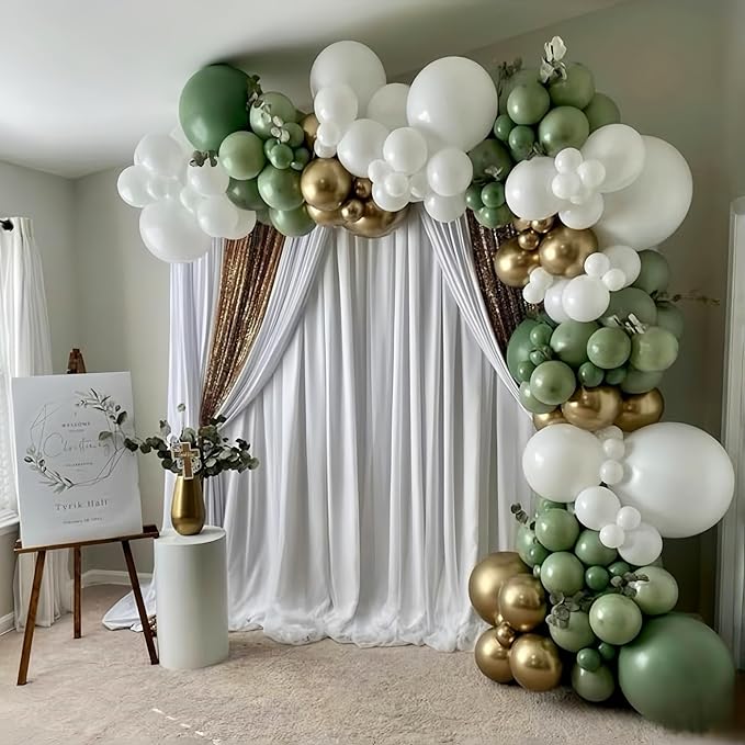 Sage Green and Gold Balloons, 12 Inch Olive Green White Metallic Gold Confetti Latex Balloons Set, Retro Green Gold Balloons for Girls Women Birthday Wedding Jungle Baby Shower Party Decorations