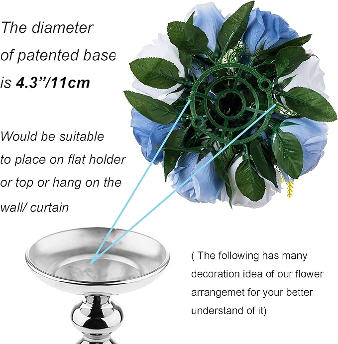 BLOSMON Flower Ball Centerpieces for Table 2 Pcs Fake Rose Centerpiece Flowers Dusty Blue Artificial Silk Floral Arrangement Center Piece Kissing Bouquet for Wedding Party Valentines Day Home Decor