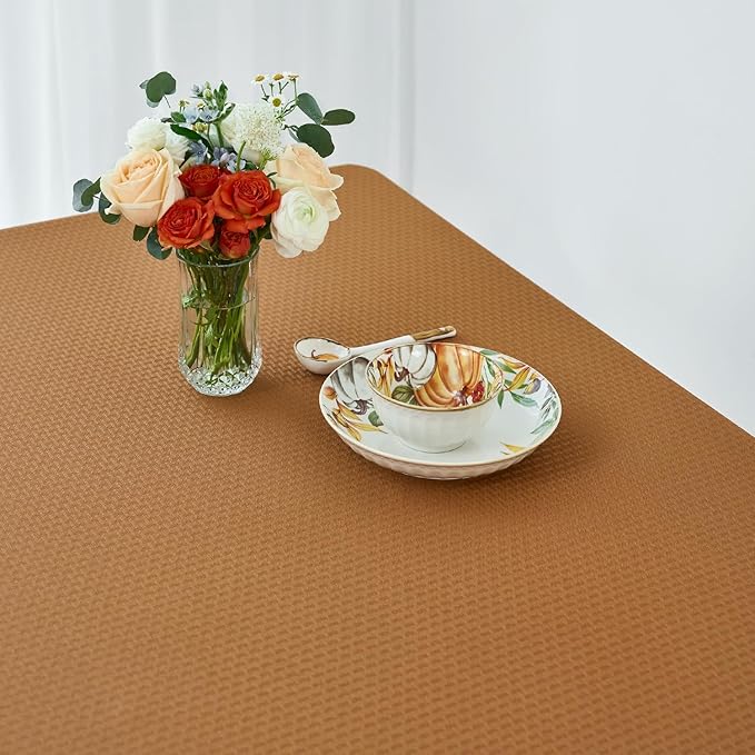 maxmill Tablecloth Weaved Texture Design Stain Resistant Waterproof and Wrinkle Resistant Table Cloth for Dining Room Decoration Fall Harvest Thanksgiving Parties, Rectangle 60 x 120 Inch, Amber