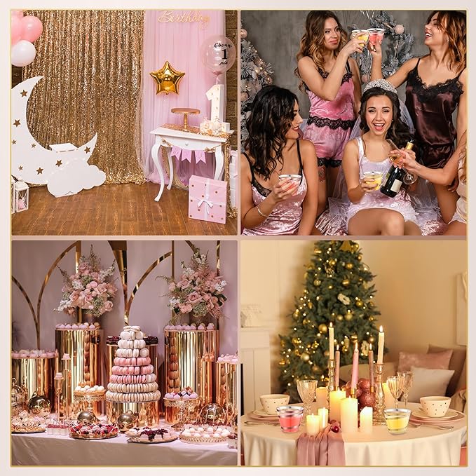 Gejoy 9 oz Rimmed Swirl Plastic Cups Disposable Wine Drinking Cups Clear Elegant Halloween Tumblers for Christmas Party Supplies(Gold, Rose Gold,100 Pcs)