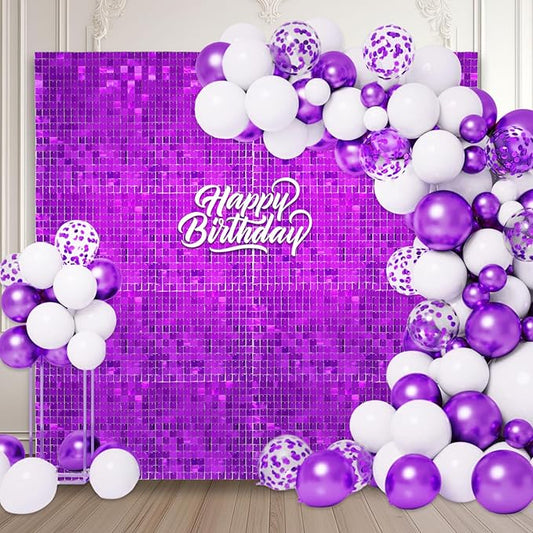 36 PCS Purple Shimmer Wall Backdrop, Square Sequin Photo Backdrops Panel, Glitter Wall Background for Birthdays, Weddings, Halloween, Engagements, Disco Bachelorette Party Decoration (6FTx6FT)