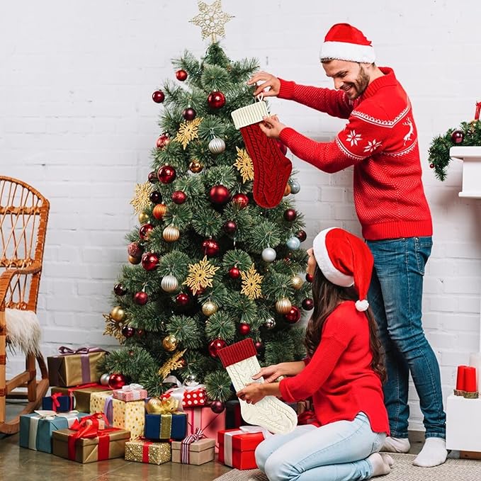 2 Pack 18" Personalized Christmas Stockings, 18inch Large Cable Knitted Xmas Hanging Stocking Decorations for Holiday Christmas Party Family Decor (Lvory/Burgundy)