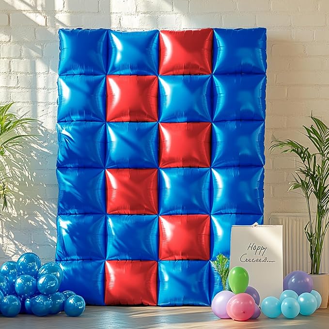 NISOCY 25PCS Red Blue Square Foil Balloons Wall Backdrop Double Sided Red Deep Blue Balloons Arch Kit for Birthday Graduation 4th of July Independence Baby Shower Wedding Party Decorations