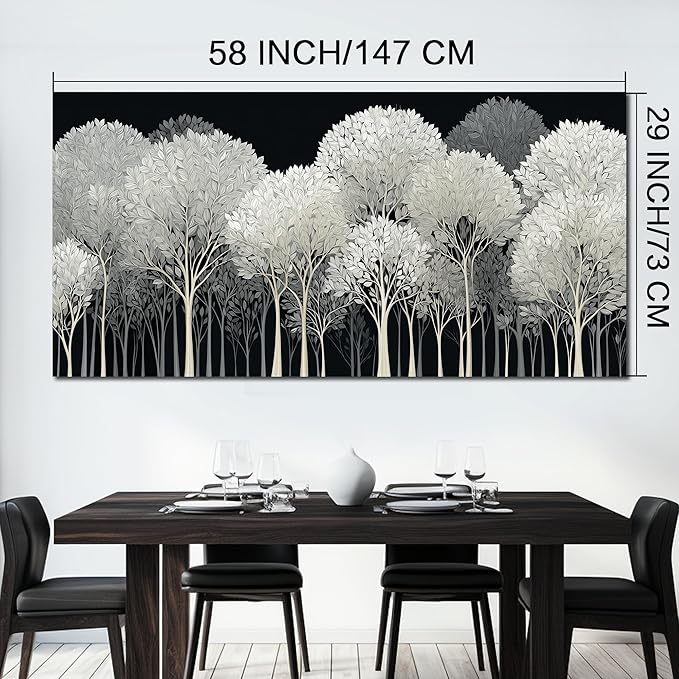 Black and White Tree of Life Wall Art for Living Room Abstract Forest Print Picture Framed Large Canvas Wall Decor for Bedroom Office Bathroom Modern Home Botanical Landscape Wall Decorations Artwork Size 30x60 Ready to Hang