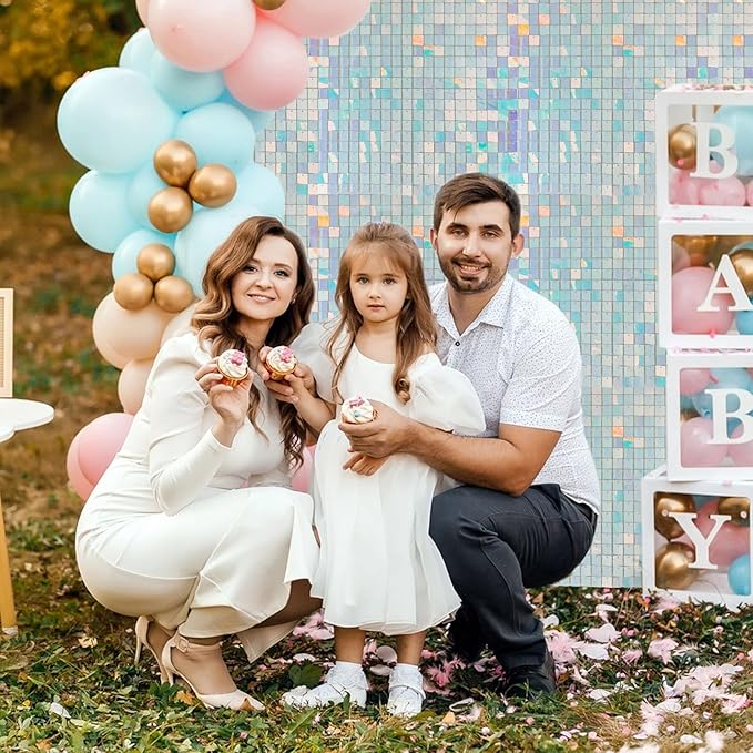 36 PCS Colorful Blue Shimmer Wall Backdrop, Square Sequin Photo Backdrops Panel, Glitter Wall Background for Birthdays, Weddings, Halloween, Engagements, Disco Bachelorette Party Decoration (6FTx6FT)