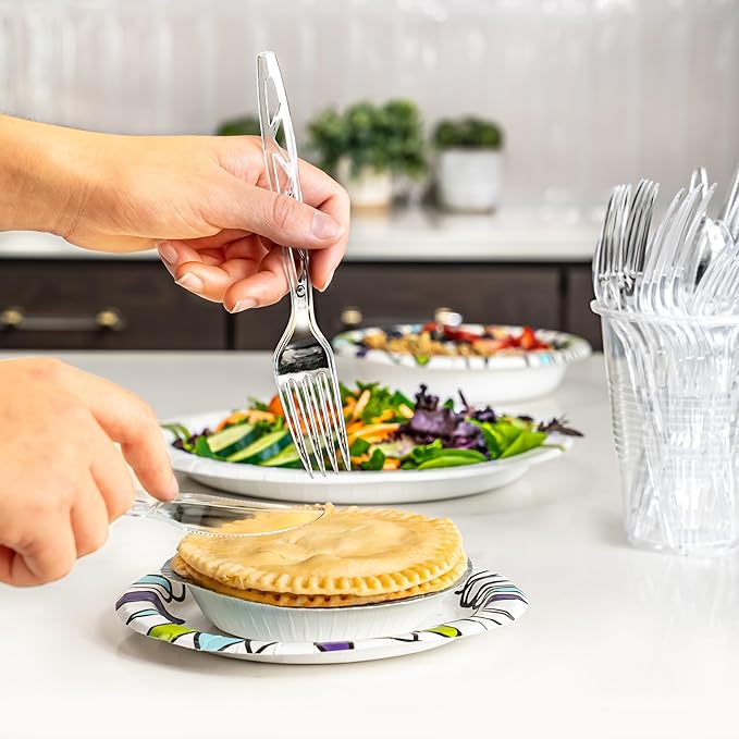 Amazon Basics Disposable Clear Assorted Cutlery Set, Premium Quality, 192 Count, Large Combo Pack Forks, Spoon and Knives