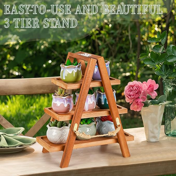 Cupcake Stand, 3 Tier Wood Cupcake Display Stand with Swing, Dessert Table Display Set with Serving Tray for Dessert Display for Party, Wedding, Farmhouse Decor (Brown)