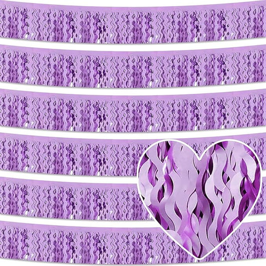 6 Pack 10 Feet Light Purple Wave Foil Fringe Garland Metallic Tinsel Streamers Banner Wall Hanging Curtain Backdrop for Parade Floats, Mother's Day, Easter, Wedding, Birthday Party Decoration