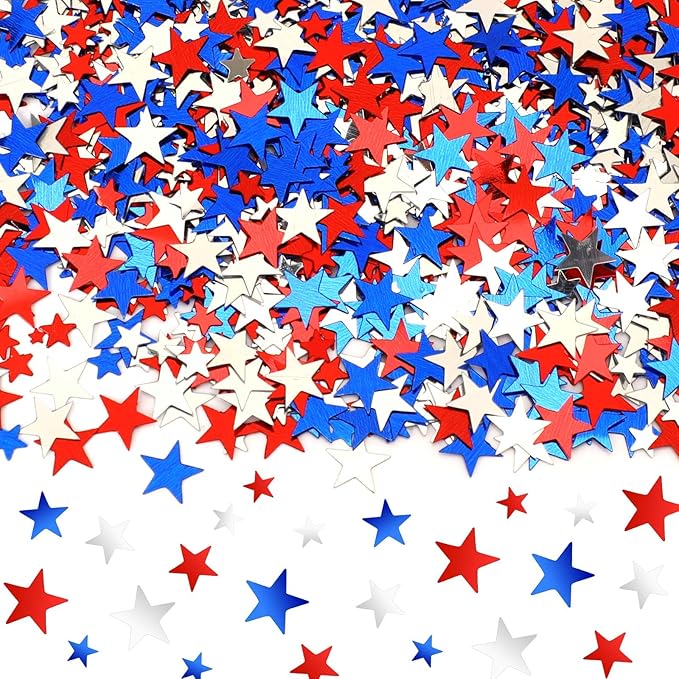 MARFOREVER 4th of July Confetti, Red White and Blue Confetti Table Decorations Glitter Patriotic Scatter Independence Day Star Sprinkles for Fourth of July Memorial Day Party Supplies