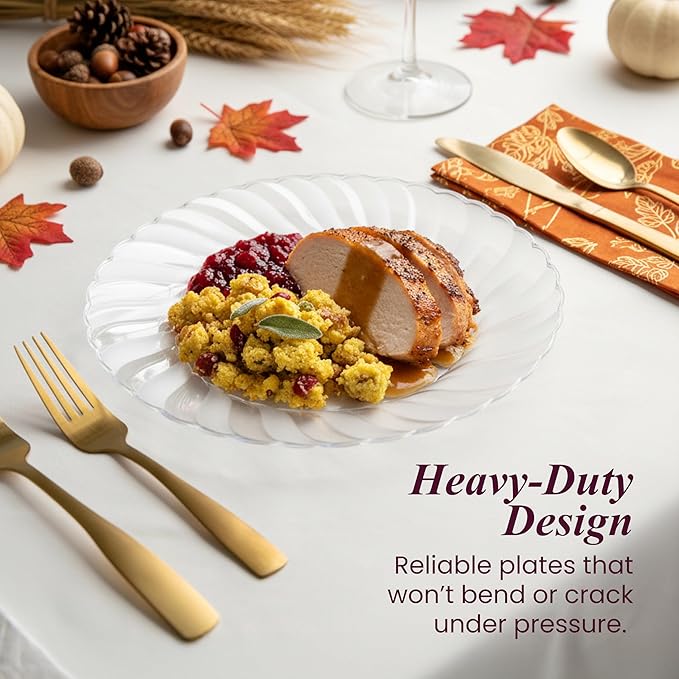 Aya's Cutlery Kingdom 50 Pack Clear Plastic Plates 9 Inch - Heavy Duty, Round, Disposable Plates for Parties, Weddings, and Events - Elegant Party Plate for Serving Appetizers, Salads, and Desserts