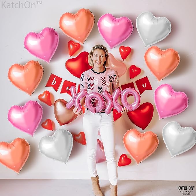 KatchOn Rose Gold, Pink White Heart Balloons - 18 Inch, Pack of 12 | Heart Shaped Balloons for Baby Shower, Birthday Decorations, Anniversary and Wedding Party Decorations