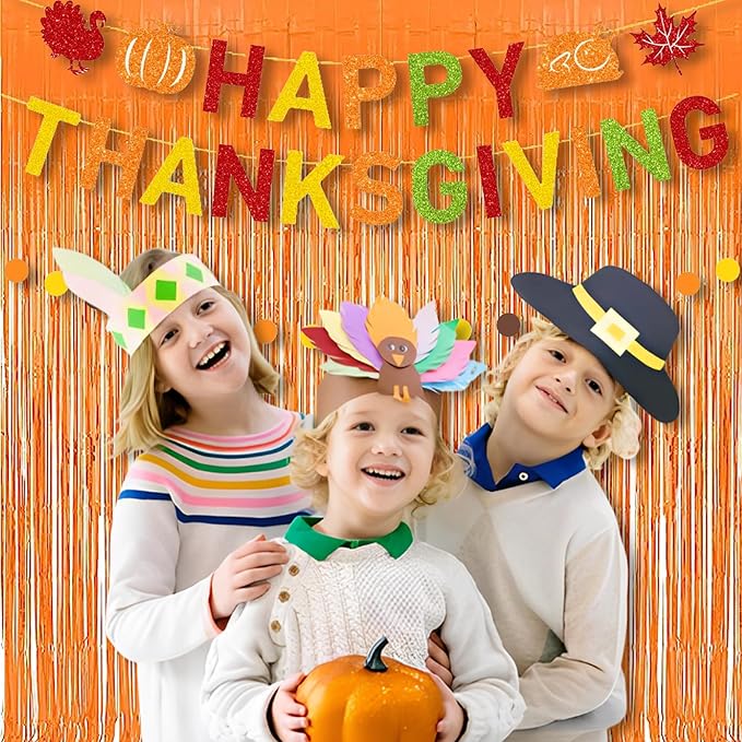 Foil Fringe Curtains Halloweens Decorations - Orange Tinsel Photo Backdrop Party Streamers for St Patricks Day, Easter, Birthdays, Fall, Pumpkin Theme, Thanksgiving, Basketball Party Decorations