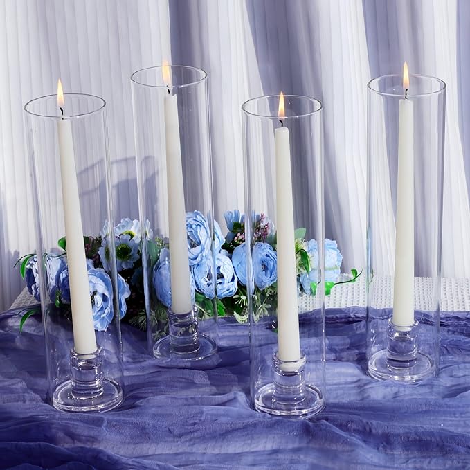 VOHO Hurricane Candlestick Holders Set of 6, Clear Glass Hurricane Candle Holder for Centerpiece Table Decorations, Bottomless Hurricane Glass & Candle Sticks Holder Decor for Wedding, Birthday, Party
