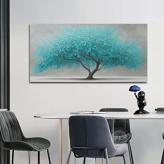Tree of Life Wall Art for Living Room Bedroom Teal Blue Nature Print Picture Painting Large Framed Wall Decor for Bathroom Office Modern Home Botanical Landscape Wall Decorations Artwork Size 24x48 Ready to Hang